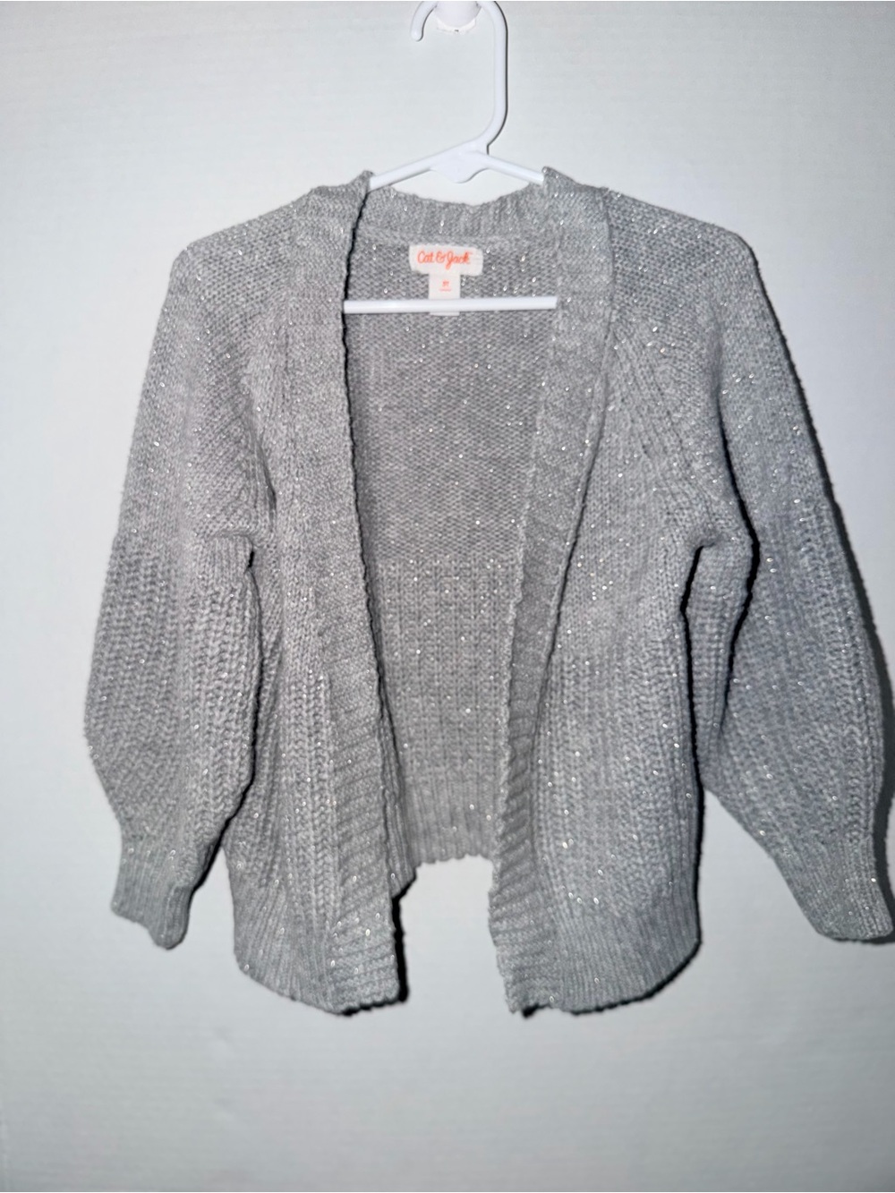 Cat & Jack Silver-Gray Sparkle Open-Front Cardigan